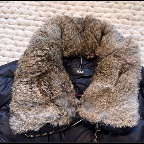 Tumi real rabbit fur puffer black jacket - Picture 2 of 2